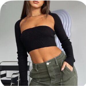 White Fox Boutique Black Ribbed Fitted Crop Top